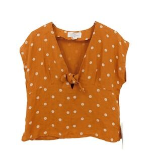 NWT‎ Trovata Jodie Linen Tie Front V Neck Top in Tobacco Dot Color Size Small